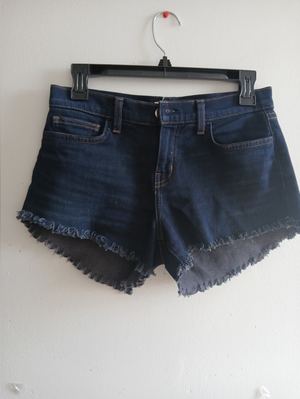 L'AGENCE Dark Blue Frayed Hem Denim Shorts